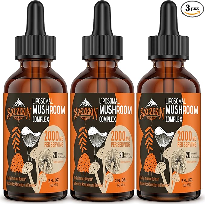 Liposomal Mushroom Complex Drops 2000 MG - 20 Organic Mushroom Extracts - Advanced Liquid Formula for Immunity, Cognitive and Memory - Lions Mane Supplement, Reishi, Cordyceps, Chaga, 90 Servings