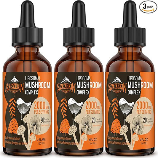 Liposomal Mushroom Complex Drops 2000 MG - 20 Organic Mushroom Extracts - Advanced Liquid Formula for Immunity, Cognitive and Memory - Lions Mane Supplement, Reishi, Cordyceps, Chaga, 90 Servings