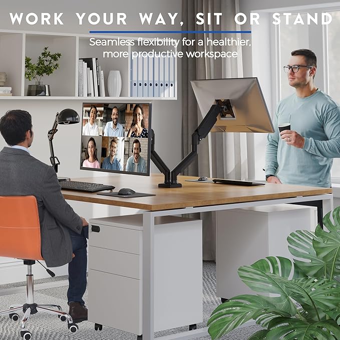 BONTEC Monitor Arm Desk Mount, Gas Spring Monitor Stand, Adjustable Full Motion VESA with C Clamp & Grommet Base, Supports 6.6-19.8lbs LCD/LED Tilt, Swivel, Rotation (Dual Arms, 15-32 Inch)