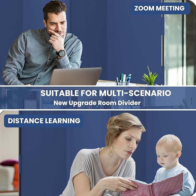 Room Divider, 4 Panel Upgraded Folding Privacy Screen, 88” Highly Secretive Separation with 3 Metal Feet, Partition Screen, Lightweight Freestanding Wall Divider Bedroom (Blue)