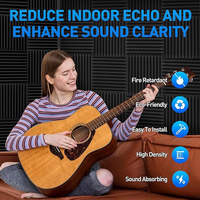 120 Pack Acoustic Foam Panels 1" x 12" x 12" Sound Proof Foam Panels Soundproofing Noise Cancelling Wedge Panels for Home Office Recoding Studio with 600 PCS Double-Side Adhesive