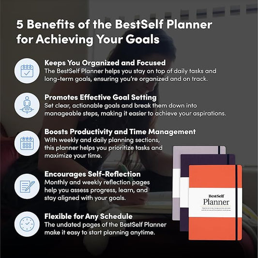 Self Planner by BestSelf — Undated 6 Month Life Planner for Time Management, Improving Productivity, Scheduling and Achieving Goals — 7"x10” Notebook (Black)