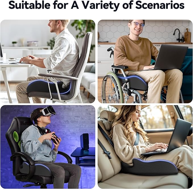 VOXON Extra Large Memory Foam Seat Cushion, Ergonomic Tailbone Pain Relief Cushion for Sciatica,Coccyx & Back Support, Non-Slip Car Seat Cushion with Washable Cover for Home, Work & Travel