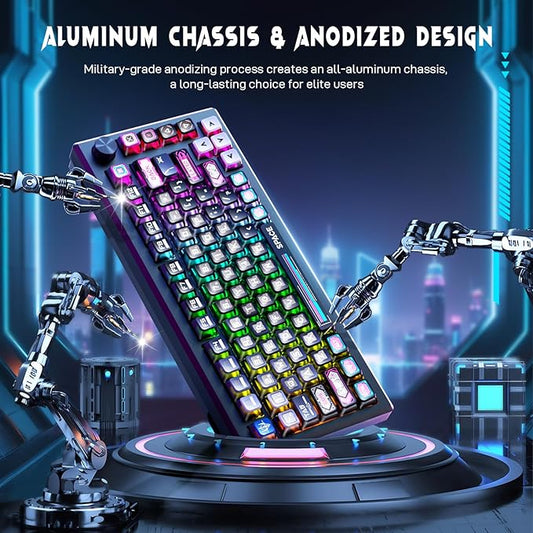 Redragon K732 Wireless Mechanical Keyboard, Anodized All Aluminum Alloy, Cyber Mecha Style Gasket RGB Gaming Keyboard with Pre-Lubed Linear Switches, PC+PBT, 75% Tri-Mode Hot Swap Programmable for PC