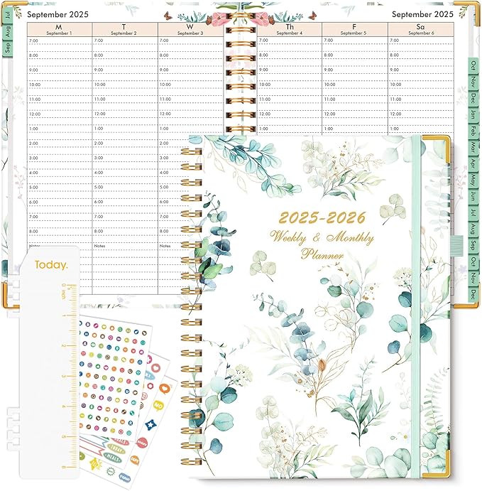 2025-2026 Appointment Book, Academic Planner 18 Months Weekly and Monthly (July 2025 - December 2026), 8.5"x11" Daily Hourly Planner 60-Minute time Slots, Spiral Calendar Schedule Book for Work School Teacher Student, Aesthetic Leaf