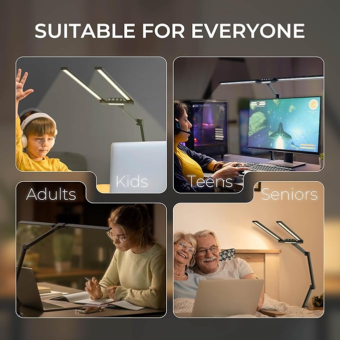 LED Desk Lamp, Anti Eyestrain with Blue Light Blocking Glasses Included, 3000K-6500K with Clamp, Architect Style Swing Arm, Wide Monitor Computer Light for Home Office Gift