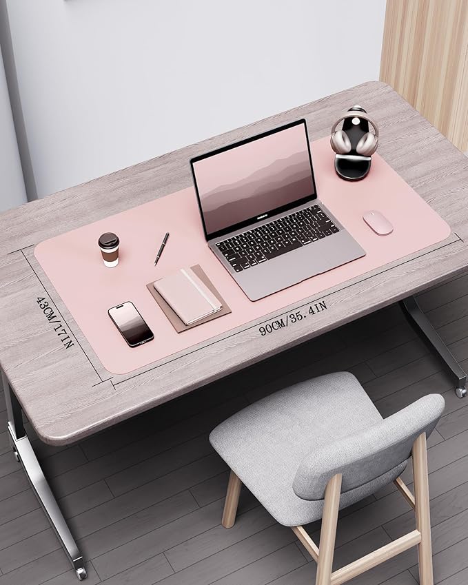 YSAGi Double-Sided Desk Pad, 35.4"x17"Leather Desk Mat, Eco Cork Desk Pad Protector,Large Mouse Pad,Waterproof Desk Blotter for Office/Home(Pink)