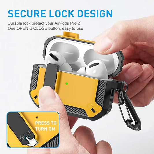 Maxjoy AirPods Pro 2nd/1st Generation Case Cover with Lock, AirPods Pro 2 Protective Case with Keychain Compatible with Apple AirPod Pro2 2023 USB C Cable 2022 Lightning Cable/ Pro1 2019, Yellow