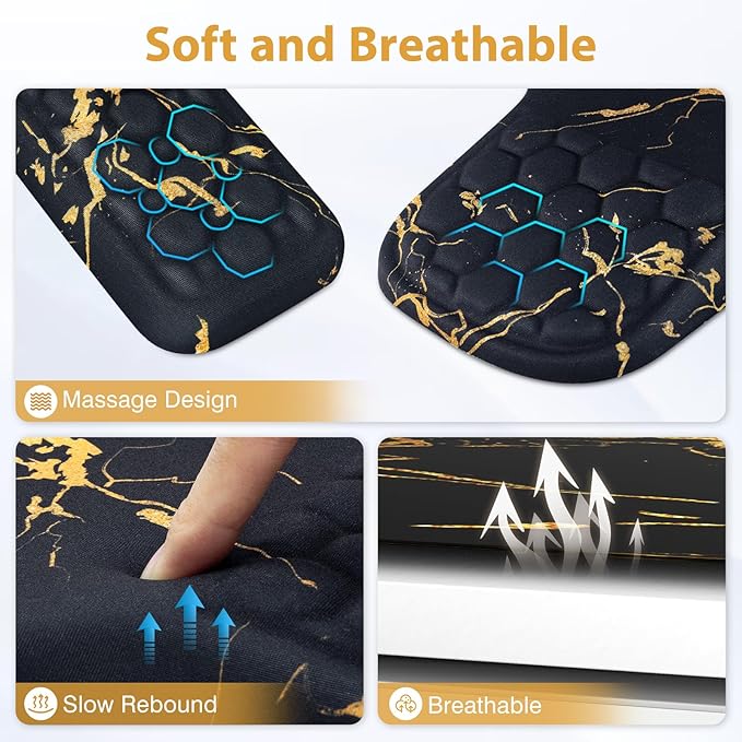 3 in 1 Ergonomic Wrist Rest for Keyeboard and Mouse, Non-Slip Desk Mouse Pad with Wrist Support, Keyboard Wrist Rest and Mouse Pad Set Massage Design (Black Marble)