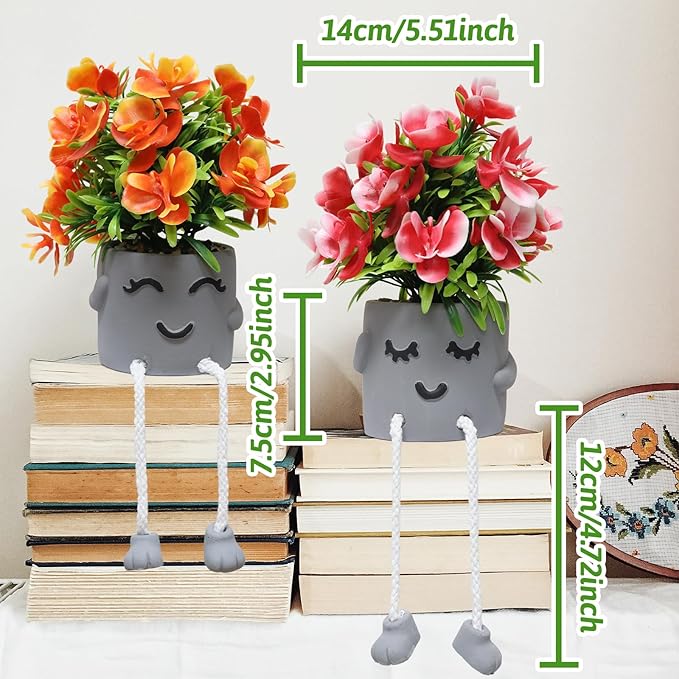 Zerzsy Cute Artifical Plants in Cement Pots, Small Fake Plants for Office Decorations, Mini Faux Succulents for Home Desk Shelf Decor-Set of 2