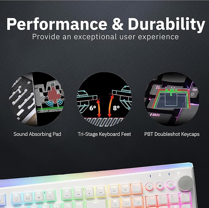 iRocks K71R Wireless RGB Mechanical Gaming Keyboard, Switches Brown,PBT 107 Keys NKRO,RGB Backlit, Pro Gaming Keyboard, Dual Wireless/Wired, Windows, Laptop PC Mac,White (Blue Switch)