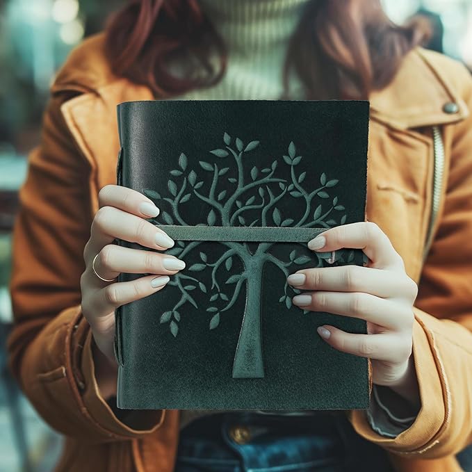 LEATHER VILLAGE Tree of Life Journal - 10 X 7 inches - Turquoise - 200 Antique Deckle Edge Handmade Paper – Book of Shadows - Vintage Leather Bound Journal for Women & Men