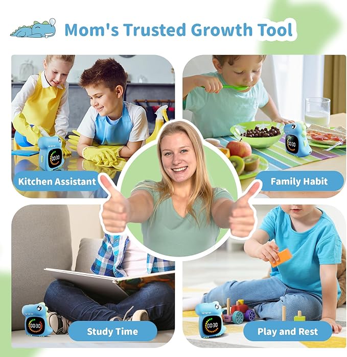 Visual Timer for Kids Light Blue Dinasuor Kids Timer Visual Led Rechargeable Toddler Timer Visual Countdown for Classroom Home Studing Playing