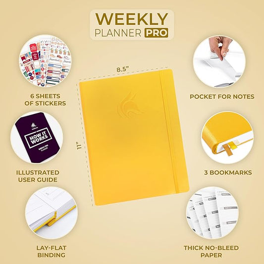 Clever Fox Planner PRO – Weekly & Monthly Life Planner to Increase Productivity, Time Management and Hit Your Goals, 8.5x11″ (Amber Yellow)