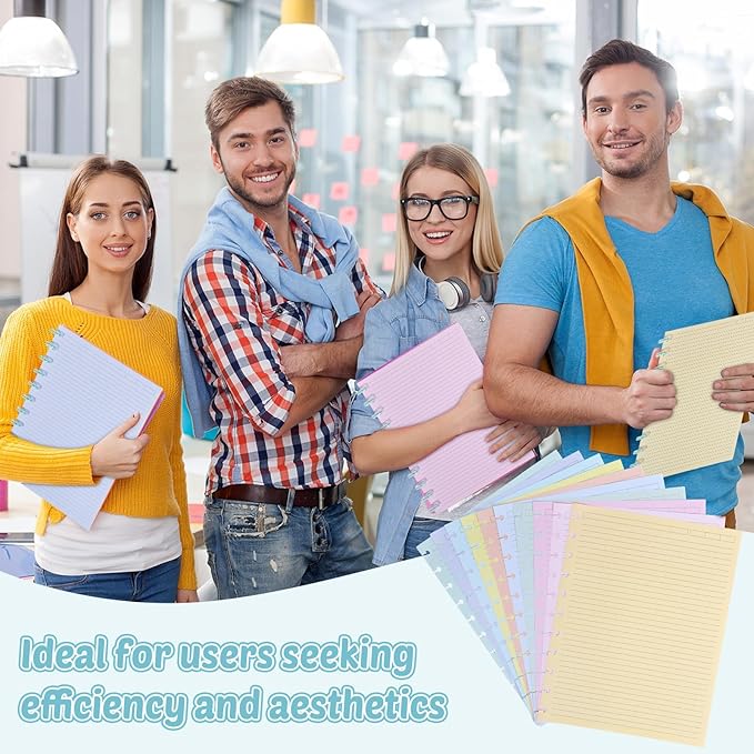 gisgfim 200 Sheets Letter Size Discbound Lined Refill Paper 8.5 x 11 Inch College Ruled Notebooks Planner Inserts 11 Disc Discbound Loose Leaf Paper Thicken for Writing School Office Supplies(Macaron)