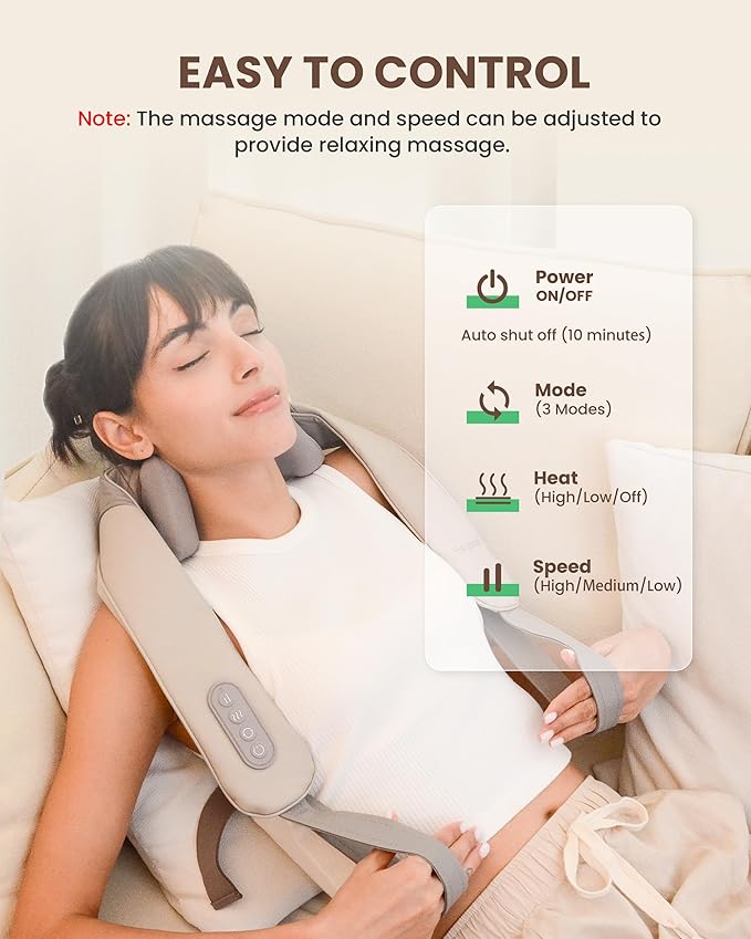 Cordless Neck Massager with Heat, 4D Deep Kneading Neck Shoulder Massager for Pain, Wireless Shiatsu Back Massager Pillow, Gifts for Men, Women Rechargeable