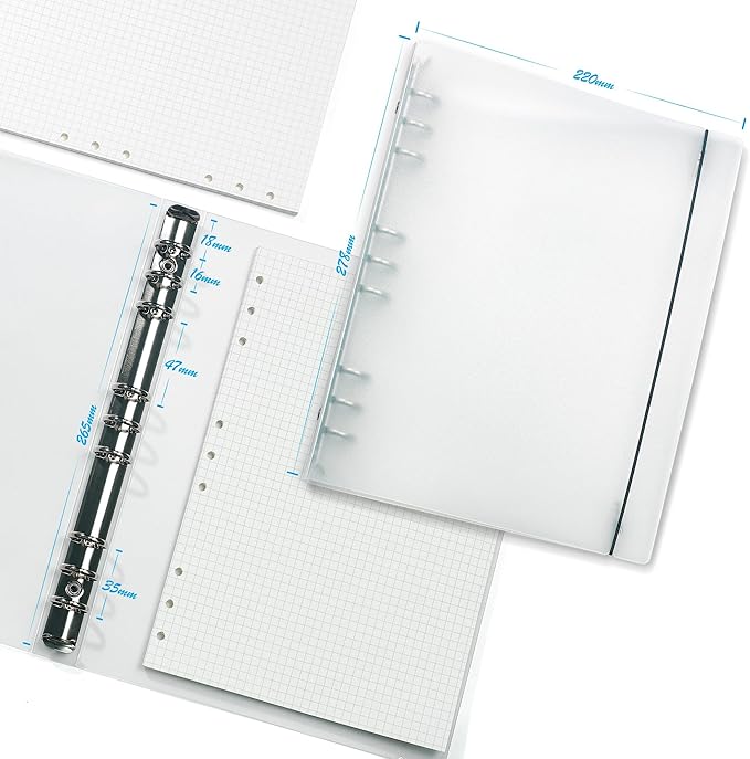 B5 9-Ring Binder Cover with Snap Button Closure, Transparent Plastic Refillable Organizer Loose Leaf Folders Notebook Shell Protector for Enhanced Document Organization (278x220mm)