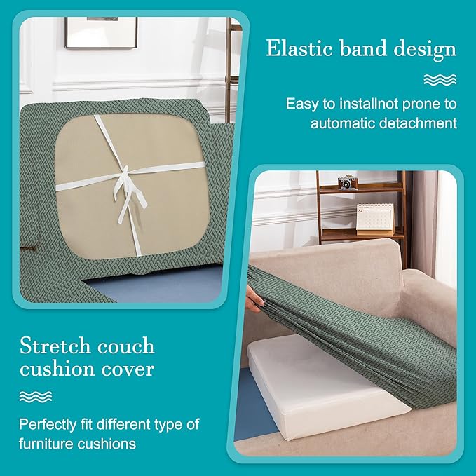 14Pcs Stretch Patio Cushion Covers,Outdoor Couch Covers Replacement,Outdoor Couch & Sofa Slipcovers,for Patio Furniture Cushion Covers,Washable Reusable Furniture Protector (Matcha Green,Cover Only)