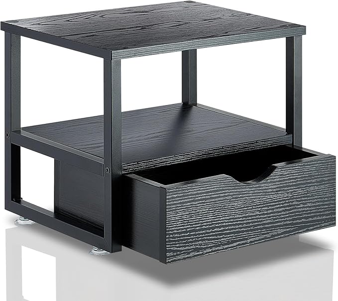 2 Tier Desktop Printer Stand,Printer Stand with Drawers, Shelf for Top of Desk ,Multi-Purpose Desk Organizer for Home Office, Fit Fax Machine, Scanner,Blakc