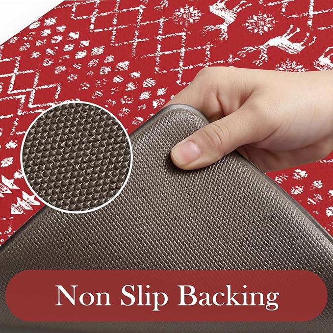 KIMODE Christmas Kitchen Rugs Sets of 2, Anti Fatigue Mats for Kitchen Floor, Farmhouse Red Christmas Kitchen Decor, Cushioned Kitchen Floor Mats Non Slip for Sink Laundry Desk 17"x47"+17"x29"