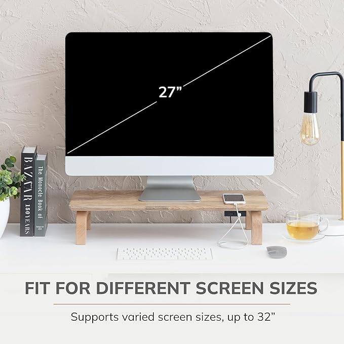 Anji Mountain Monitor Stand - Desktop Organizer & Laptop Riser, Ergonomic Monitor Riser, Space-Saving Monitor Stand for Desk, Durable Construction, Easy Assembly, Ideal for Home & Office,Natural