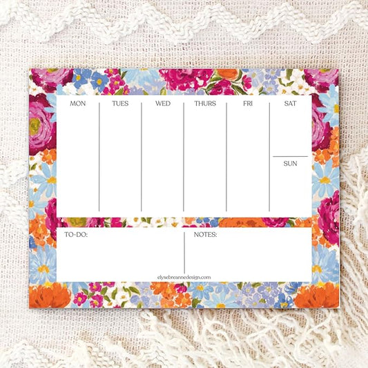 Elyse Breanne Design, 50 Page, Colorful Printed Sheets, 8.5" x 11", Tear-Off Binding Notepad, Perpetual Calendar, To-Do List, Chore Chart, Weekly Planner, Primavera
