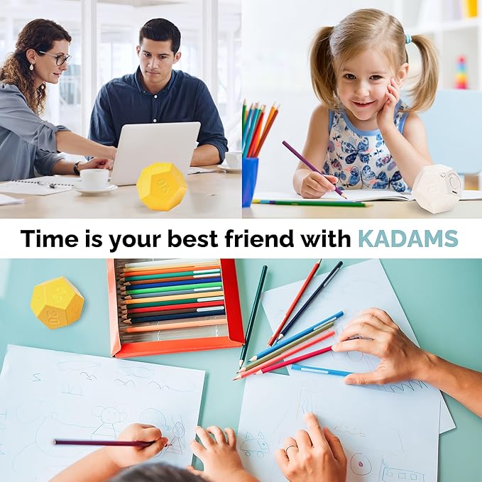 KADAMS Pomodoro Cube Timer Productivity-11 Preset Countdowns, Flip-to-Start Gravity Activation - Sound Vibrate Mute Rechargeable - Ideal for ADHD Kid Kitchen Classroom Cook Study Exercise - Yellow