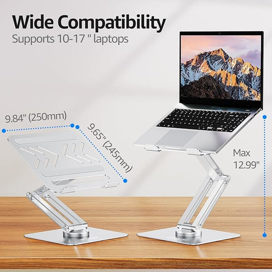 Urmust Height Adjustable Laptop Stand for Desk with 360°Rotating Base, Foldable & Portable Laptop Riser, Computer Accessories for Collaborative Work, Compatible with MacBook Pro, All Laptops 10-17"