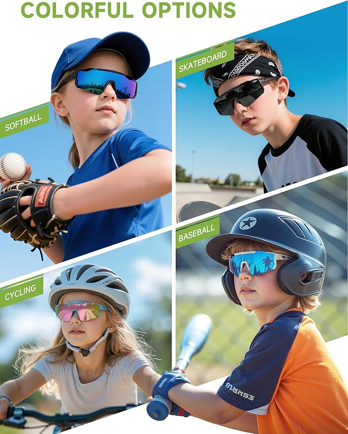 Kids Polarized Baseball Sunglasses for Boys Girls - Youth Softball Cycling Sports Sunglasses UV Protection Goggles
