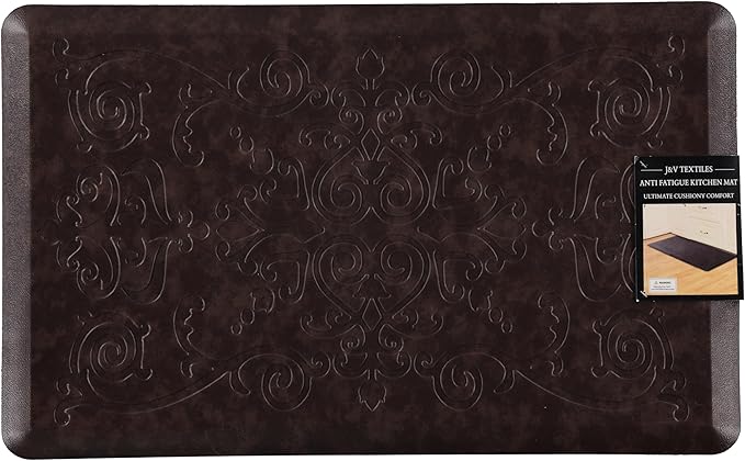 J&V TEXTILES Medallion Embossed Kitchen Mat Cushioned Anti Fatigue Floor Mat, Thick Non Slip Waterproof Kitchen Rugs and Mats,Heavy Duty Foam Standing Mat for Kitchen (Espresso, 20" X 39")