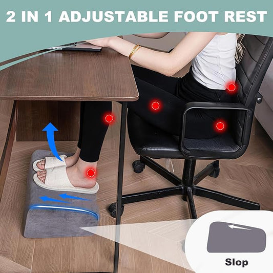 2 Adjustable Foot Rest Under Desk - Ergonomic High Density Foam Footrest with Washable Cover, 3 Adjustable Heights Foot Stools for Office, Home, Travel (Gray)