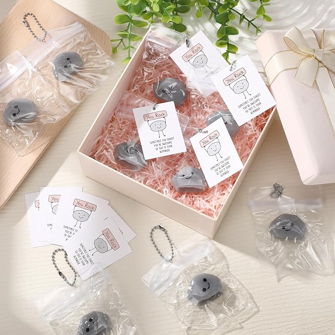 Wettarn 30 Sets You Rock Stress Balls with Inspirational Support Cards Stone Foam Relief Toy Teacher Thank You Gifts Employee Appreciation Gift for Coworker Staff Office Student Reward Party Favor