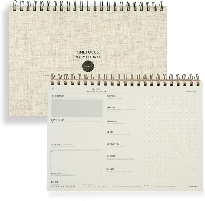 One Focus ADHD Notepad Planner: Undated Daily Desk Planner, Time Management, Focus, and Goal Setting – Mindfulness and Anxiety Relief for Neurodivergent Adults & Productivity Support, A4 size – Linen