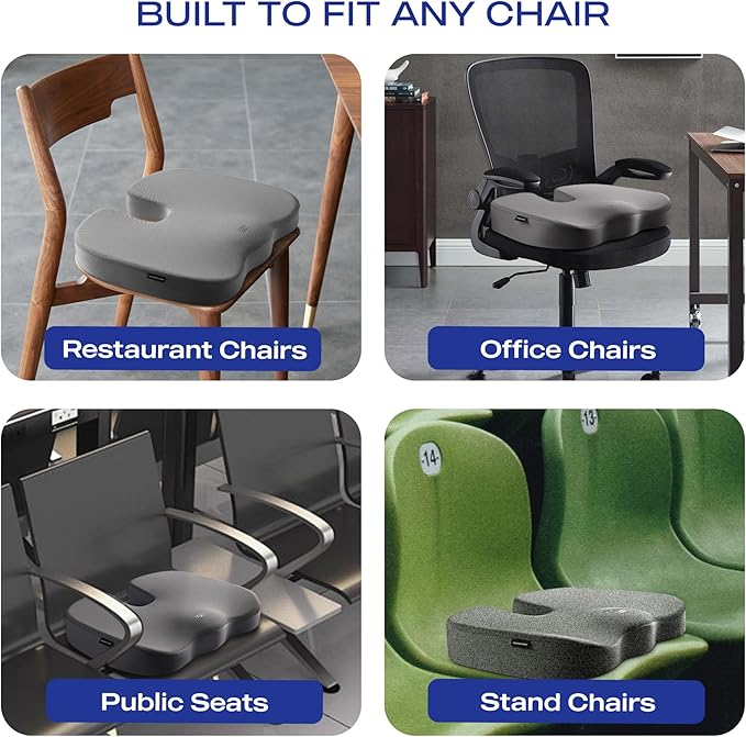 Skechers Memory Foam Seat Cushion,Office Chair Cushion for Tailbone Pain Relief,Butt Pillow for Office Chair,Car seat Cushion,Computer Desk,Long Sitting Office Workers,and Car Drivers,Grey