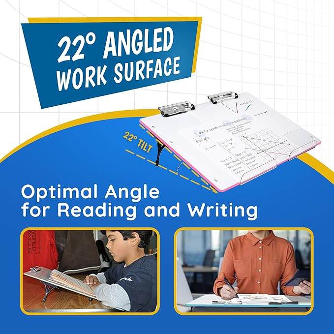 Slant Board for Writing - Adjustable Magnetic Whiteboard & 22° Angle Ergonomic Desk for Reading, Writing, & Drawing for Students, Teachers – Ideal for Posture, Study, & Orientation – Pink