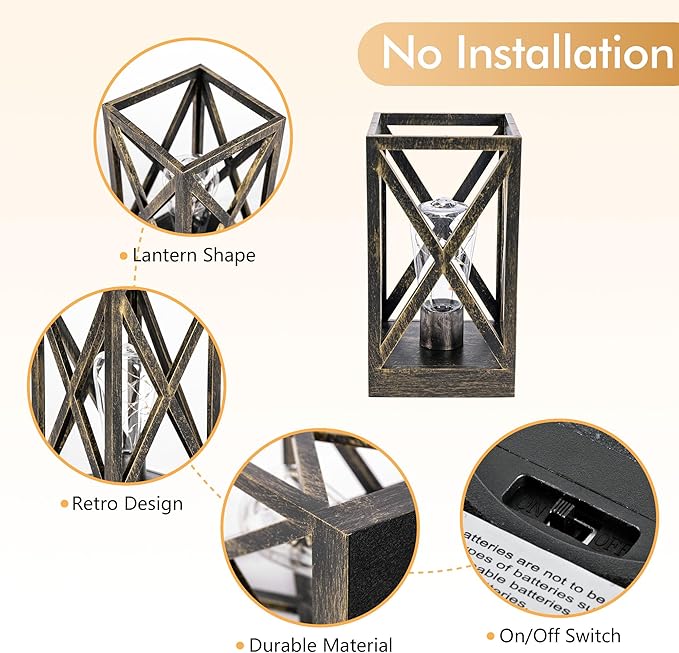 WINGBO 2 Pack Retro Battery Powered Table Lamps, Battery Operated Cordless Lamp Set, Portable Nightlight Decorative Light for Living Room Dining Room Bedroom Entryway Patio, Black & Gold Finish