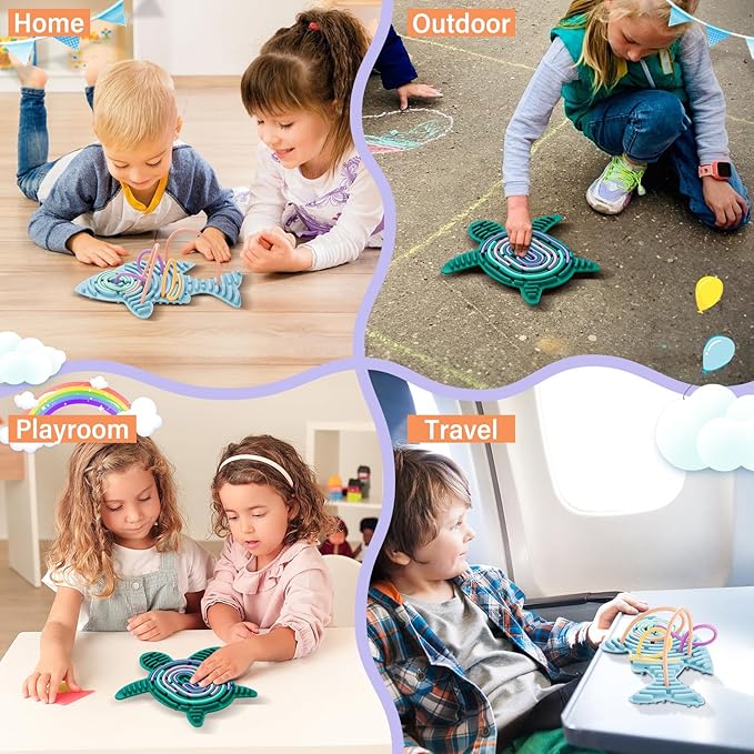 2 Pack Sensory Activity Board with 20 Random-Color Strings, Double-Sided Silicone Sensory Fidget Toy for Kids and Adults with Autism, ADHD, Silent, Stress Relief, Calming, Focus, Gift for Girls Boys