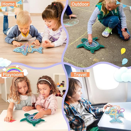 2 Pack Sensory Activity Board with 20 Random-Color Strings, Double-Sided Silicone Sensory Fidget Toy for Kids and Adults with Autism, ADHD, Silent, Stress Relief, Calming, Focus, Gift for Girls Boys