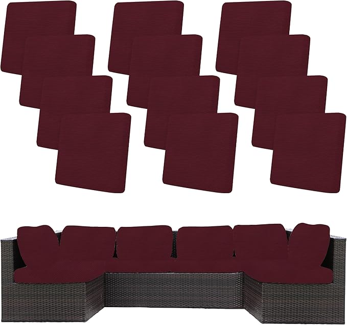 12Pcs Stretch Patio Cushion Covers,Outdoor Couch Covers Replacement,Outdoor Couch & Sofa Slipcovers,for Patio Furniture Cushion Covers,Washable Reusable Furniture Protector (Wine red,Cover Only)
