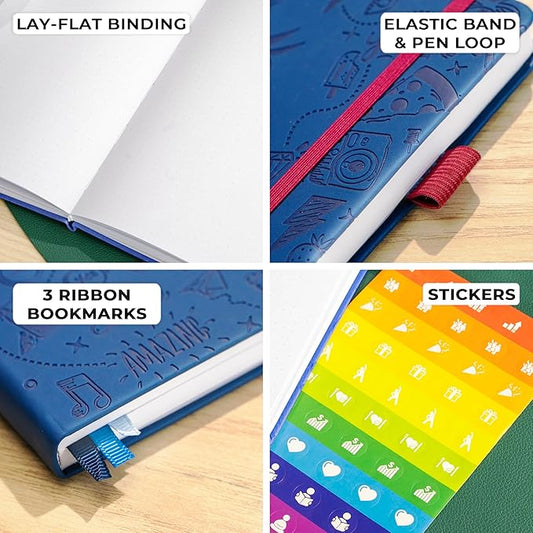 Clever Fox Dotted Journal 2.0 – Compact Planning and Sketching Dot Grid Notebook 120 GSM Thick, No-Bleed Paper – Planner with Pen Loop, Pocket, Ribbons, Stickers A5 - Navy Blue