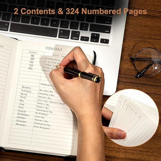 Yoment Journal for Men Women 324 Pages Leather Journals for Writing A5 Hardcover Journaling Notebooks 100 GSM Thick College Ruled Notebooks for Work School Note Taking, Black