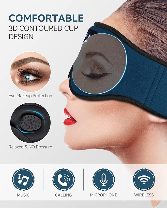 MUSICOZY Sleep Headphones Bluetooth 5.4 Headband Sleeping Eye Mask for Mom Women Men Wireless Music Earbuds Earphones for Side Sleepers Built-in HD Speakers Cool Gadgets Unique Gifts