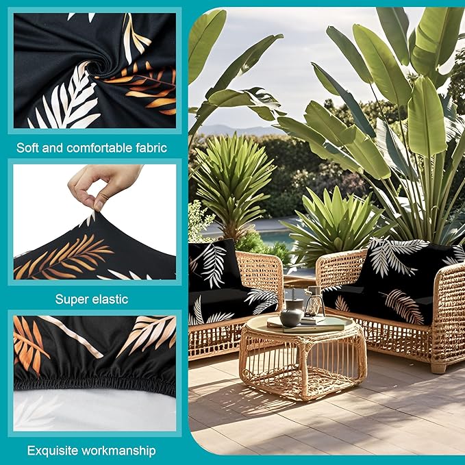 12Pcs Stretch Patio Cushion Covers,Outdoor Couch Covers Replacement,Outdoor Couch & Sofa Slipcovers,for Patio Furniture Cushion Covers,Washable Reusable Furniture Protector (Coconut Ttrees,Cover Only)