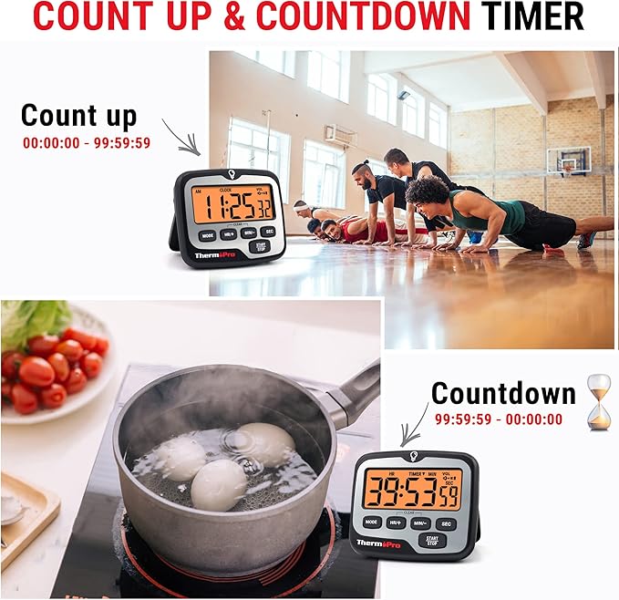 ThermoPro TM01 Kitchen Timers for Cooking with Count Up Countdown Timer, Digital Timer for Kids Students with Touch Backlight, Study Timers for Classroom Teacher Supplies