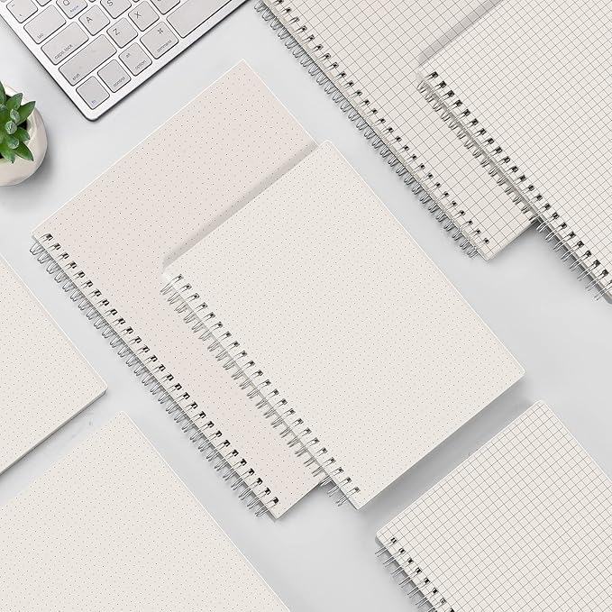 AHGXG Dotted Journals Spiral Notebook 3 Pack, A5 Bullet Dot Grid Journal with 100 GSM Thick Dotted Paper, Transparent Hardcover, 80 Sheets, for Bullet Journaling, Artist Writing Drawing, 5.7" x 8.3"