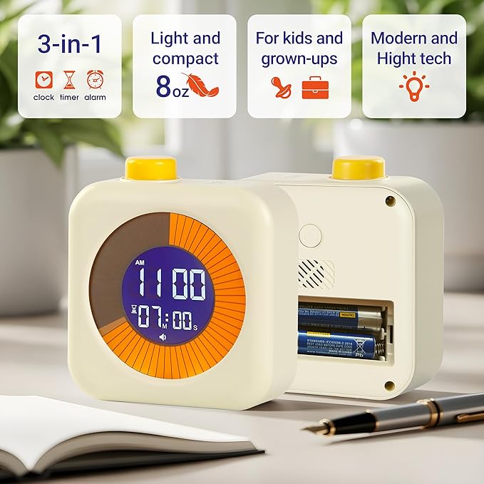 Digital Visual Backlit Timer (3-in-1) Touch Button with Stickers for Kids, Countdown, Homeschool, Classroom Essential, Pomodoro & 60 Minute Session, Teacher Gift, fits Kitchen and ADHD Users