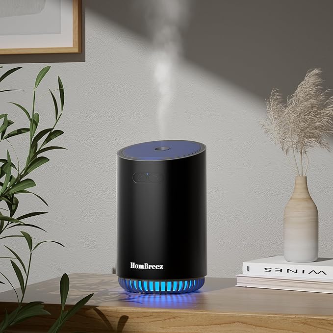 Portable Aromatherapy Diffuser 320ml, Rechargeable Essential Oil Diffuser with LED Light, Cool Mist Humidifier with 2 Mist Modes, Auto Shut-Off, Cordless Use for Home, Office, Bedroom - Black