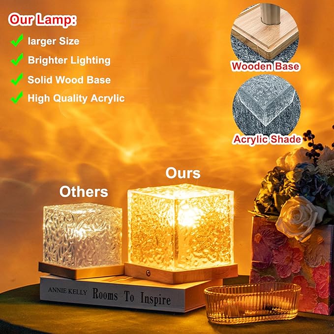 Aurora Ocean Wave Lights Projector Rechargeable, Touch Cube Northern Lights with 16 Colors 4 Modes Dimmable Cordless Ambient Mood Lighting, Crystal Color Changing Night Light for Bedroom, with Remote