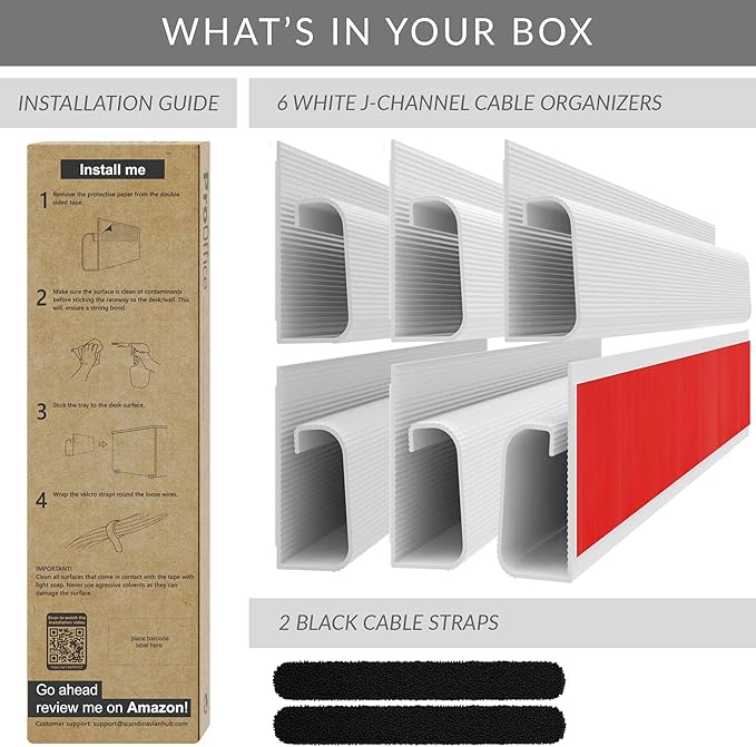 J Channel Cable Raceways 96' - White Raceway Cable Management System - 6x 16' Cable Channels for Cord Management Under Desk