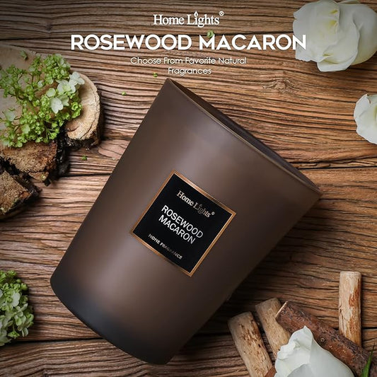 HomeLights Scented Candles | Large Jar Candle - 33.3 Oz. Natural Soy Aromatherapy Candles | Up to 70 Hours Burn Time with 3 Cotton Wicks, Home Decorative Fragrance Candles - Rosewood Macaron
